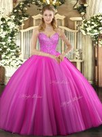 Top Selling Beading Vestidos de Quinceanera Fuchsia Lace Up Sleeveless Floor Length(SKU SJQDDT1070002-2BIZ)