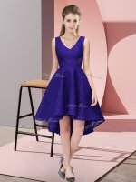 Purple Lace Zipper V-neck Sleeveless High Low Vestidos de Damas Lace