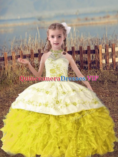 Cute Organza Sleeveless Floor Length High School Pageant Dress and Beading and Embroidery and Ruffles - Click Image to Close