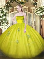 Fancy Tulle Sleeveless Floor Length Quinceanera Dress and Appliques