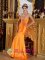 Beautiful Orange Column / Sheath Sweetheart Floor-length Strapless Beading Taffeta Quinceanera Dama Dress in Tysnes Norway