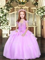 Enchanting Organza Straps Sleeveless Lace Up Beading Kids Formal Wear in Lilac