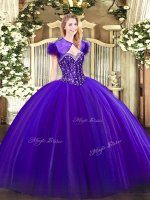 Sweet Sweetheart Sleeveless Quinceanera Dress Floor Length Beading Purple Tulle
