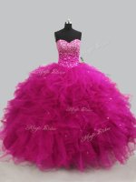 New Arrival Fuchsia Sweetheart Lace Up Beading and Ruffles Ball Gown Prom Dress Sleeveless