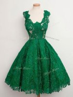 Luxury Sleeveless Lace Knee Length Zipper Court Dresses for Sweet 16 in Green with Lace