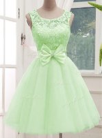 Modern Yellow Green Sleeveless Knee Length Lace and Bowknot Lace Up Dama Dress for Quinceanera(SKU SWBD142-1BIZ)