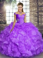 Graceful Off The Shoulder Sleeveless Organza Quinceanera Gowns Beading and Ruffles Lace Up(SKU SJQDDT2144002-2BIZ)