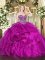 Fuchsia 15 Quinceanera Dress Military Ball and Sweet 16 and Quinceanera with Beading and Ruffles Sweetheart Sleeveless Lace Up