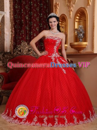 Trappes France Strapless Tulle Lace Appliques Inspired Red Quinceanera Dress