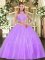 Lilac Tulle Criss Cross Halter Top Sleeveless Floor Length Sweet 16 Dresses Beading