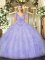 Lavender Lace Up V-neck Beading and Ruffles Sweet 16 Quinceanera Dress Organza Sleeveless