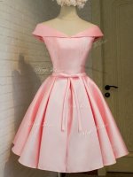 3 4 Length Sleeve Taffeta Knee Length Lace Up Quinceanera Court Dresses in Baby Pink with Belt