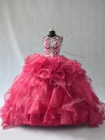 Dazzling Red Sweet 16 Dress Sweet 16 and Quinceanera with Beading and Ruffles Scoop Sleeveless Lace Up