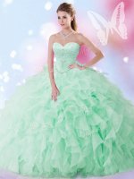 Apple Green Sweetheart Neckline Beading and Ruffles Quinceanera Dresses Sleeveless Lace Up