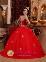 Classical Appliques Decorate Bust Red Ball Gown Quinceanera Dress For Grasbrunn Custom Made Floor-length