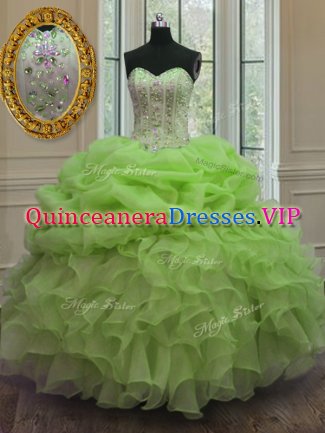 Elegant Pick Ups Ball Gowns Quince Ball Gowns Sweetheart Organza Sleeveless Floor Length Lace Up