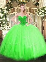 Excellent Ball Gowns Tulle Sweetheart Sleeveless Beading Floor Length Lace Up Quinceanera Gown