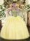 Floor Length Lace Up Sweet 16 Quinceanera Dress Light Yellow for Military Ball and Sweet 16 and Quinceanera with Beading and Ruffles