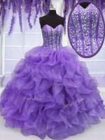 Trendy Sweetheart Sleeveless Organza 15th Birthday Dress Beading and Ruffles Lace Up