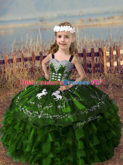 Floor Length Ball Gowns Sleeveless Olive Green Little Girls Pageant Dress Wholesale Lace Up - Click Image to Close