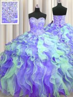 Organza Sleeveless Floor Length Ball Gown Prom Dress and Beading and Appliques and Ruffles