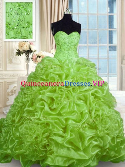 Custom Fit Pick Ups Sweep Train Ball Gowns Ball Gown Prom Dress Sweetheart Organza Sleeveless With Train Lace Up - Click Image to Close