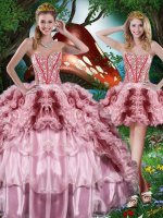 Simple Multi-color Sweet 16 Quinceanera Dress Military Ball and Sweet 16 and Quinceanera with Beading and Ruffles and Ruffled Layers Sweetheart Sleeveless Lace Up