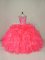High Quality Pink Lace Up Scoop Beading and Ruffles 15 Quinceanera Dress Organza Sleeveless