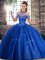 Lace Up 15 Quinceanera Dress Royal Blue for Military Ball and Sweet 16 and Quinceanera with Beading Brush Train