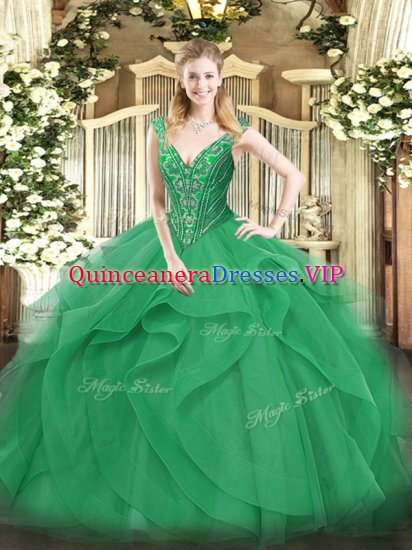 Sleeveless Lace Up Floor Length Beading and Ruffles Sweet 16 Dress - Click Image to Close