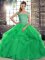 Green Vestidos de Quinceanera Tulle Brush Train Sleeveless Beading and Ruffles