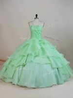 Romantic Apple Green Ball Gowns Organza Sweetheart Sleeveless Ruffled Layers and Ruching and Hand Made Flower Floor Length Lace Up Sweet 16 Dress(SKU PSSW0771BIZ)