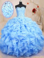Blue Sleeveless Organza Lace Up Quinceanera Gowns for Military Ball and Sweet 16 and Quinceanera(SKU PSSW0214-13BIZ)