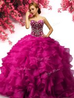 Sweetheart Sleeveless Lace Up Quinceanera Gowns Fuchsia Organza(SKU YYPJ073-1BIZ)
