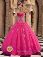 Dromore Down Hot Pink Organza Ball Gown Quinceanera Dress With Beaded Decorate