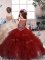 Scoop Sleeveless High School Pageant Dress Floor Length Beading and Ruffles Red Organza
