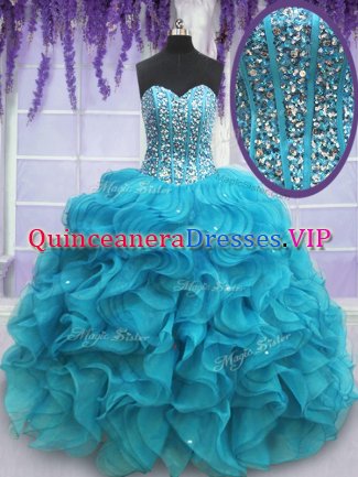 On Sale Sleeveless Lace Up Floor Length Beading and Ruffles Quinceanera Gowns