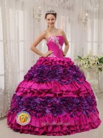 Hopkinsvill Kentucky/KY Cheap Fuchsia strapless Quinceanera Dress With white Appliques Decorate