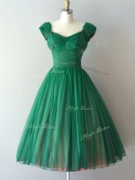 Fitting Chiffon Cap Sleeves Knee Length Quinceanera Court Dresses and Ruching