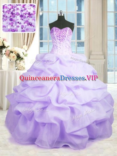 Dazzling Lavender Ball Gowns Beading and Ruffles Sweet 16 Dress Lace Up Organza Sleeveless Floor Length - Click Image to Close