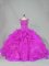 Custom Design Fuchsia Sweet 16 Dresses Organza Brush Train Sleeveless Beading