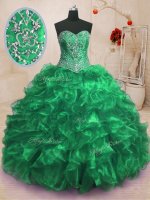 New Style Organza Sweetheart Sleeveless Sweep Train Lace Up Beading and Ruffles Ball Gown Prom Dress in Green(SKU PSSW0156-8BIZ)