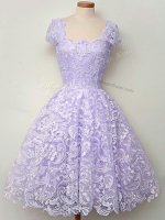 Edgy Scoop Sleeveless Quinceanera Court Dresses Knee Length Lace Lavender Lace