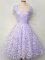 Edgy Scoop Sleeveless Quinceanera Court Dresses Knee Length Lace Lavender Lace