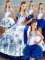 Blue And White Sleeveless Satin and Organza Lace Up Quinceanera Gown for Sweet 16 and Quinceanera