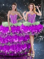 Fantastic Multi-color Sweetheart Lace Up Beading and Ruffles and Ruffled Layers Ball Gown Prom Dress Sleeveless