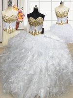 Three Piece Sweetheart Sleeveless Organza 15 Quinceanera Dress Beading and Ruffled Layers Lace Up