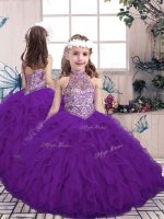 Floor Length Ball Gowns Sleeveless Purple Pageant Gowns Lace Up