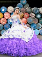 Gorgeous Sleeveless Appliques and Embroidery and Ruffles Lace Up Sweet 16 Dress