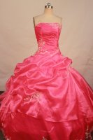 Beautiful ball gown strapless floor-length organza appliques watermelon quinceanera dresses FA-X-077(SKU FAo14X38)